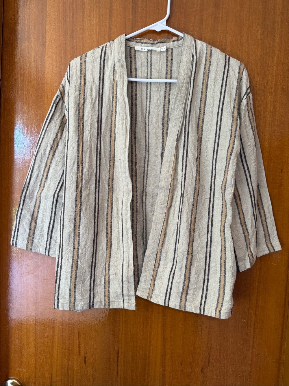 Ellison Women’s Beige and Brown Striped Linen Blazer Size Medium